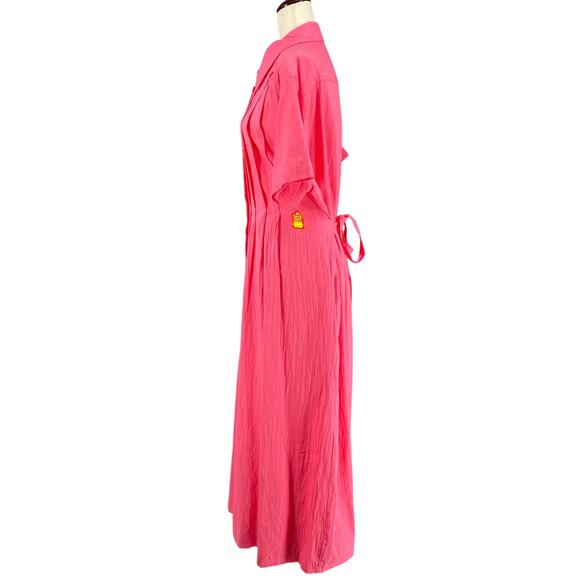 Vtg 80s 90s Two Potato Button Down Tie Back Short Sleeve Maxi Dress XL Pink NOS - Picture 4 of 16